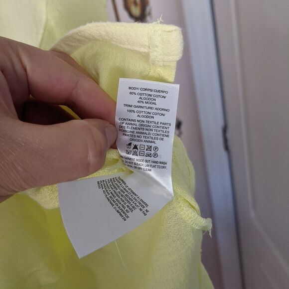 NEW Lucky Brand Woven Gauze Mixed Shirt  Short Sleeve lemon yellow small @i - Picture 10 of 15